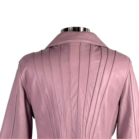 AVANTI LIGHT PINK LEATHER ZIP FRONT TAILORED COLLARED BLAZER Y2K JACKET - Picture 11 of 16